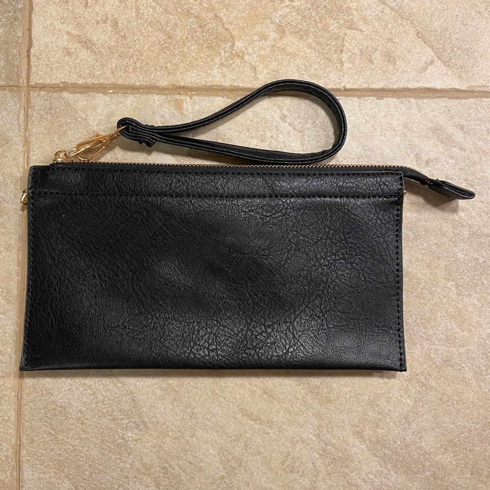Black faux leather wristlet/clutch